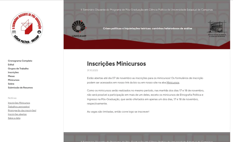 Website do II Seminário Discente PPGCP-Unicamp